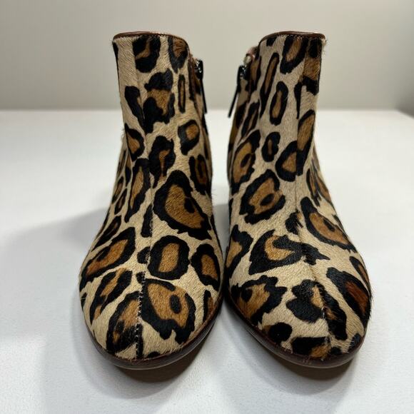 🆕 NWOT Sam Edelman Petty Leopard Bootie Cheetah Heel Zipper Brown Tan Black 4.5 - Picture 10 of 16